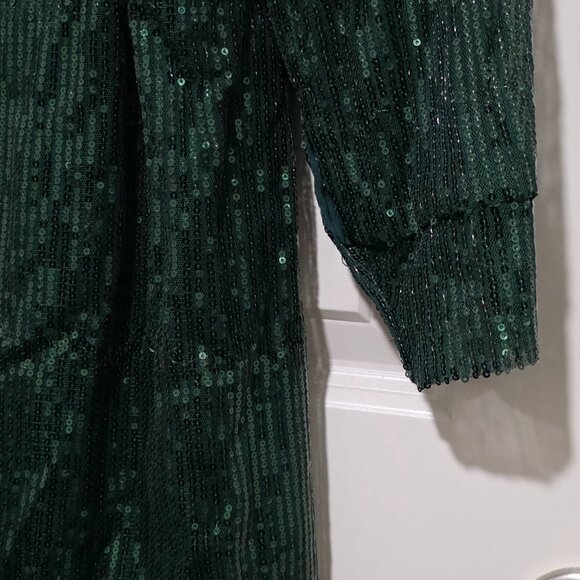 Sequin Collared Button Down Shirt Dress - Green - Picture 9 of 10